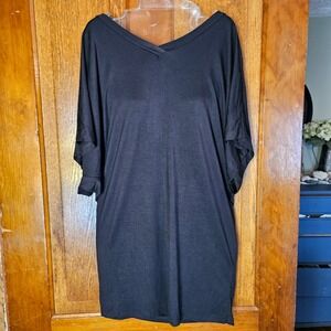 Lock & Love Tunic Top Women Size L Black Dolman Sleeve V-Neck Modal WT1038 New